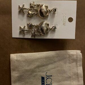 NWT - J. Crew Factory Seashell and Starfish Dangly Earrings, Gold